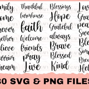 WORD BUNDLE SVG fichiers svg édifiants inspirants pour machine Cricut, Silhouette, fichiers coupés pour vinyle, mots cursifs svg
