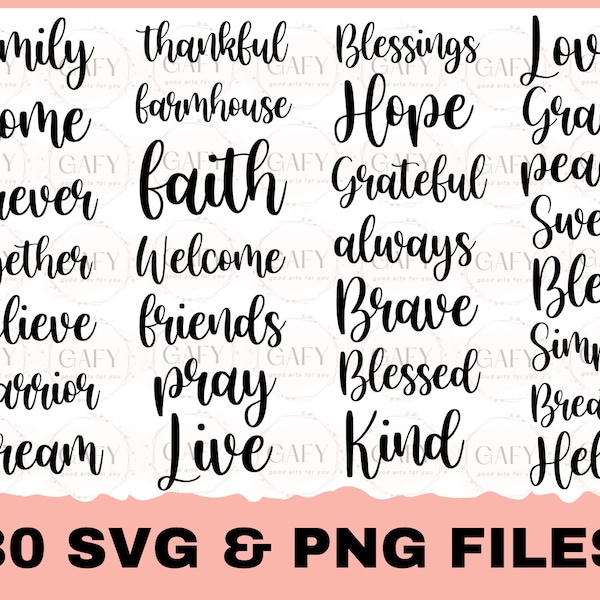 WORD BUNDLE SVG fichiers svg édifiants inspirants pour machine Cricut, Silhouette, fichiers coupés pour vinyle, mots cursifs svg