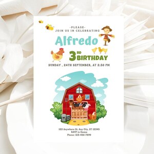 Farm Birthday Invitation, Farm Animals Party Invites, Ranch Kids Birthday Invitation, Barnyard Animals, 5x7
