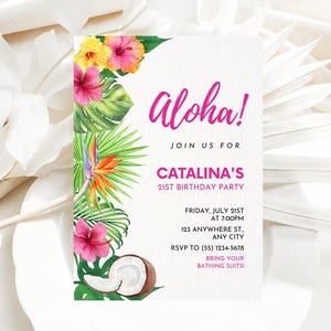 Tropical Birthday Invitation Hawaiian Invitation Luau Invitation Aloha Party invite EDITABLE Instant Digital Download girls birthday invite