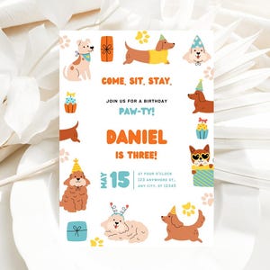 Hund Einladung bearbeitbar, Welpe Party Einladung, druckbare Hund Pawty Einladung, Hund Geburtstagseinladung, Welpe Pawty, Download