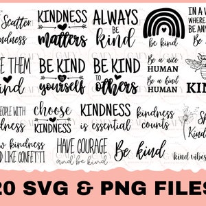 Pacchetto SVG gentilezza, Inspirational Svg, Kind Cut File, Be Kind Svg Cut Files, File Svg per Cricut, Sayings Shirt Svg, Cute Shirt Svg