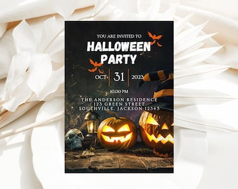 Editable Halloween Party Invitation Halloween Birthday Invitation Costume Party Invite House Invitation Spooky Pumpkins Ghost Invite