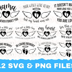 Gravidanza e perdita infantile SVG Bundle, Baby Loss SVG, Aborto spontaneo SVG, Angel Wings svg, Rainbow Baby svg, Little Angel svg, Cut File Cricut
