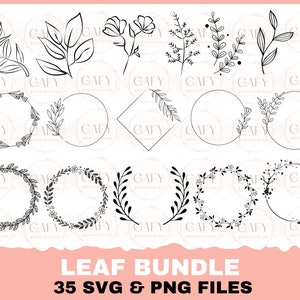 35 Leaves SVG Hand Drawn Leaves SVG Cut Files wedding Files for Cricut Silhouette Clipart Vector wedding leaf svg