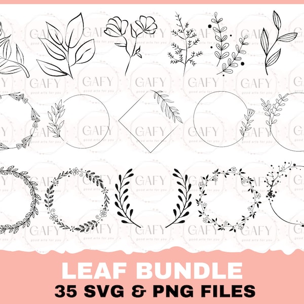 35 Leaves SVG Hand Drawn Leaves SVG Cut Files wedding Files for Cricut Silhouette Clipart Vector wedding leaf svg