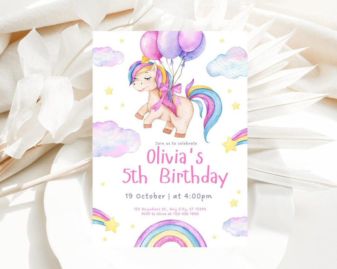 Editable Unicorn Rainbow Birthday Invitation Unicorns Rainbows Sparkles ...