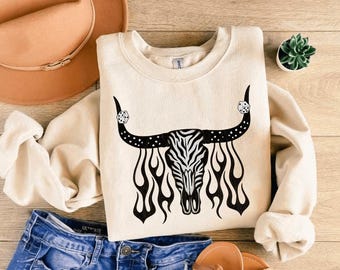 Bullskull png, Vintage png, western png, retro png, flames png, grunge shirt design, zebra print, Bullskull png Southwest png country png