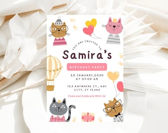 Cat Themed Birthday Invitation, Cat Birthday Invite, Cat Birthday Invitation, Cat Invitation, Are you kitten me Invitation, Editable
