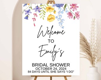 Wildflower Bridal Shower Welcome Sign, Bridal Shower Floral Sign, 16x20 Sign, Printable Editable Template Instant Download