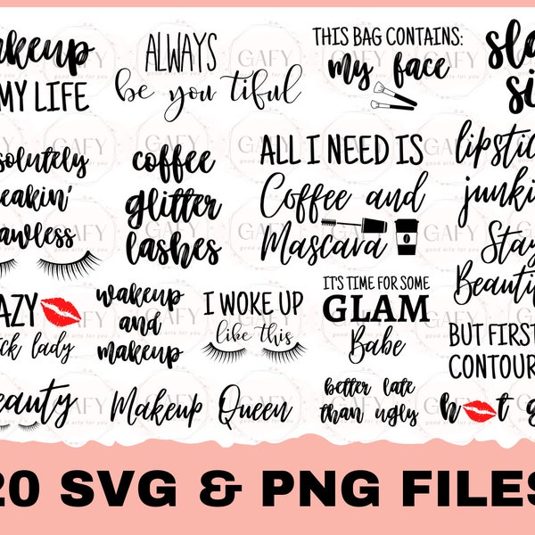 Makeup Quotes SVG Bundle, Makeup SVG Bundle, Beauty svg, Cosmetics, Mascara svg, Lipstick svg, Makeup Artist, Cut File Cricut, Silhouette