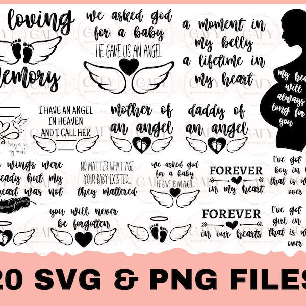 Pregnancy and Infant Loss SVG Bundle, Baby Loss SVG, Miscarriage SVG, Angel Wings svg, Rainbow Baby svg, Little Angel svg, Cut File Cricut
