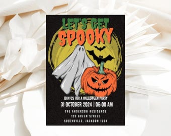 Invito per festa di Halloween / Festa in costume / Download immediato / Invito di Halloween / Invito fantasma zucca