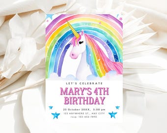 Editable Unicorn Birthday Invitation Any Age Unicorn Party Magical Party Invite Magical Unicorn Invitation Template Digital Download