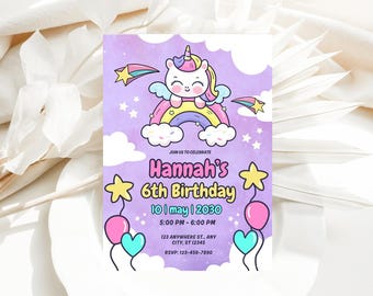 Editable Unicorn Birthday Invitation Any Age Unicorn Party Magical Party Invite Magical Unicorn Invitation Template Digital Download