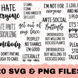 Antisocial SVG Bundle, Sarcastic Quotes Bundle, Antisocial Quotes SVG Bundle, Introvert svg, Sarcastic Sayings svg, Cut Files for Cricut