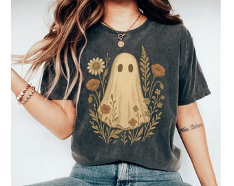 Dzikie kwiaty, duchy, PNG, boho, kwiatowy, halloweenowy, vintage, jesienny, straszny projekt koszulki, sezon jesienny, sublimacja, projekt