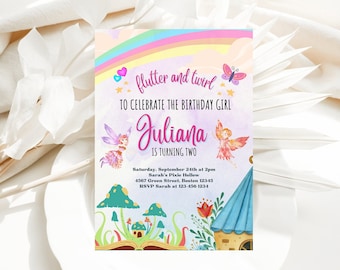 Editable Fairy Birthday Invitation Whimsical Enchanted Pixie Fairy Party Magical Floral Fairy Princess Party Instant Download Editable