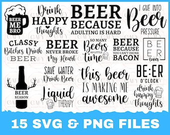 Beer SVG Bundle, beer drinking svg pack cut files, 15 beer quote, alcohol bundle cut files, cricut, silhouette, commercial use, Beer svgs