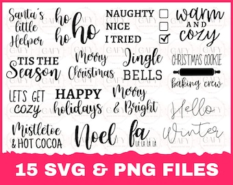 Christmas SVG Bundle, 15 Holiday Cut Files, svg and png files included, Christmas Sayings SVG Bundle