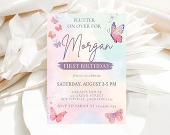 Editable Butterfly Birthday Invitation, Butterfly Invitation, Butterfly Template Download, Girl Editable Birthday Invitation Digital File
