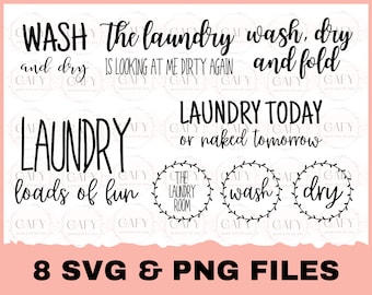 Lavandería SVG Bundle, Señales de lavandería, Cortar archivos lavar y secar svg Farmhouse Lavandería SVG