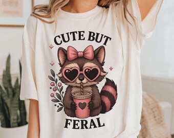 Cute But Feral PNG, Funny Raccoon PNG, Raccoon with Bow Design, Sublimation DesignPng, Trendy Animal Design PNG, Dtf Transfer Design, Funny