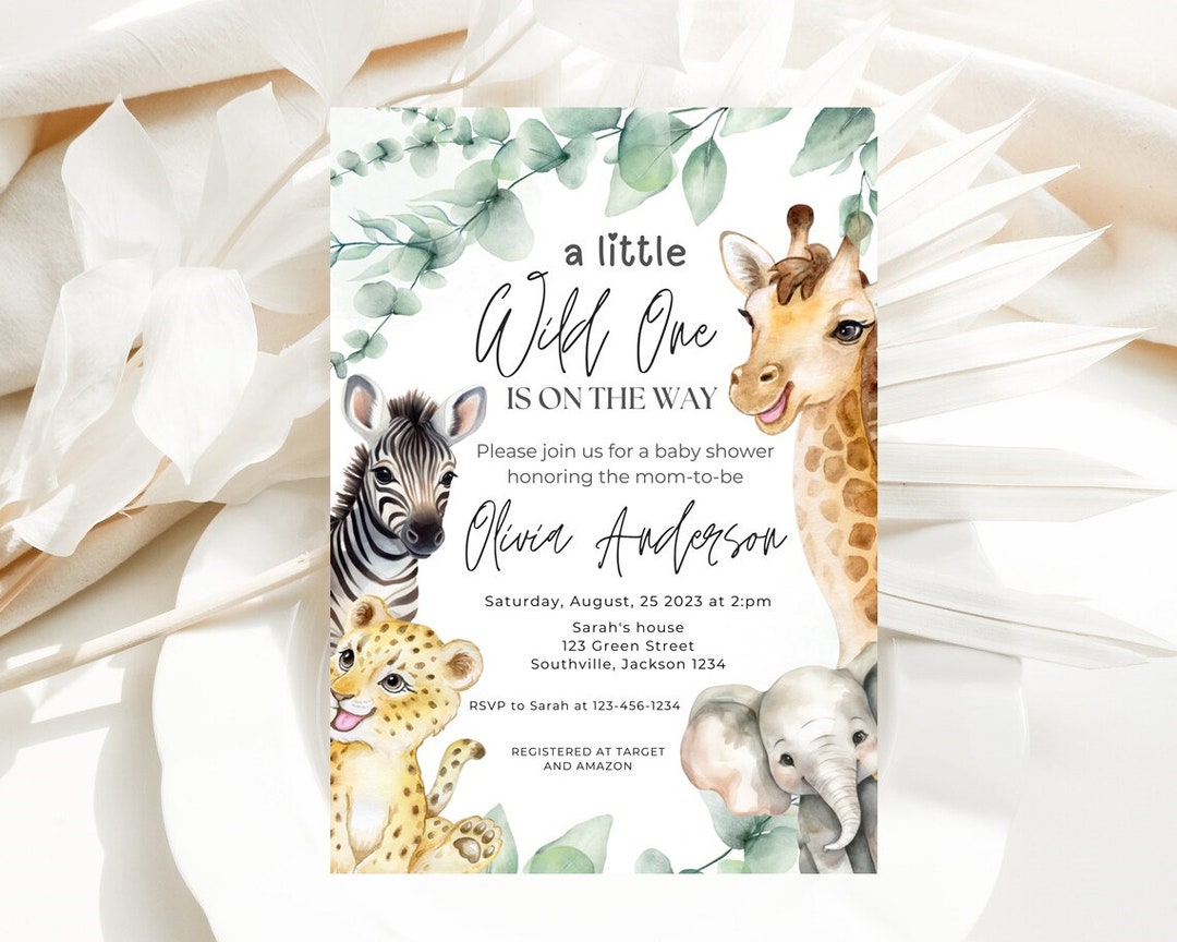 Editable Safari Animals Baby Shower Invitation, Safari Jungle Baby
