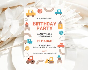 Transportation Birthday Invitation, Honk, Beep, Train, Truck Birthday Invitation, Cars Birthday Invite, Truck and Cars Birthday For Boy