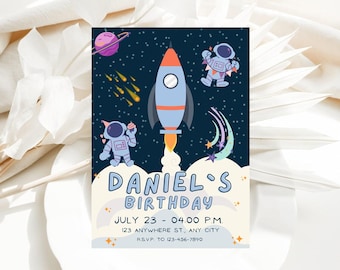 Plantillas imprimibles para primer cumpleaños, primer viaje al sol, espacio exterior, descarga digital