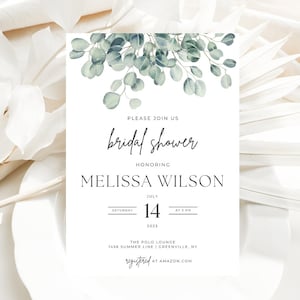 Bridal Shower Invitation Template, Editable, Printable Bridal Shower Invitation Card, Eucalyptus, Instant Download, Templett