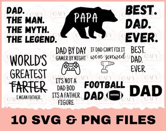 Paquete del día del padre SVG Paquete de papá Svg png Papá divertido Svg Día del padre SVG papá Diseños de calcomanías papá, vida de papá SVG corte archivo silueta Cricut