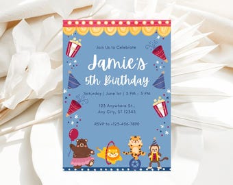 Editable Circus first Birthday Invitation, Circus birthday invitation, Carnival birthday invitation