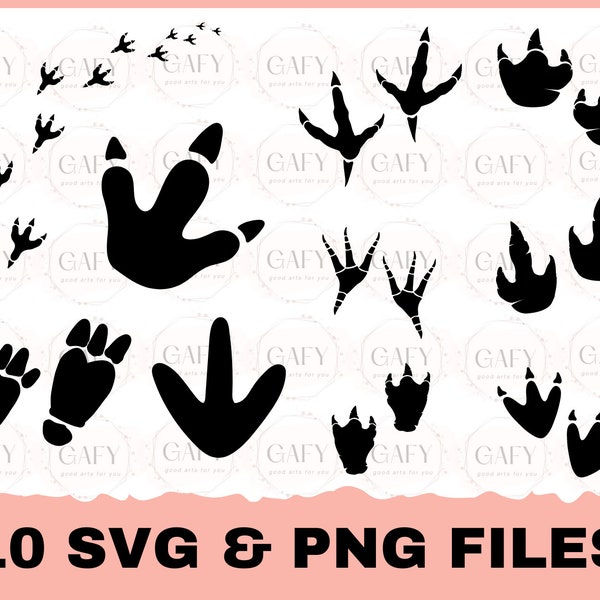 Dinosaur Track SVG Bundle, Dinosaur Footprints SVG Pack, Kids Dinosaur Clip Art, Cut File For Cricut, Dinosaur Silhouette Shapes, svg, png