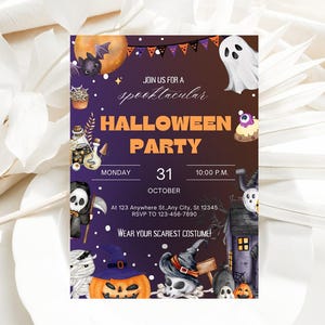 Halloween Party Invitation, Kids Halloween Party Invitation Template, Monster Invitation, Mummy, Editable Invite Ghost Halloween Spooky