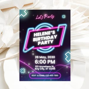 Glow Party Birthday Invitation editable digital template, blacklight party, glow in the dark, teen party, neon bday invite