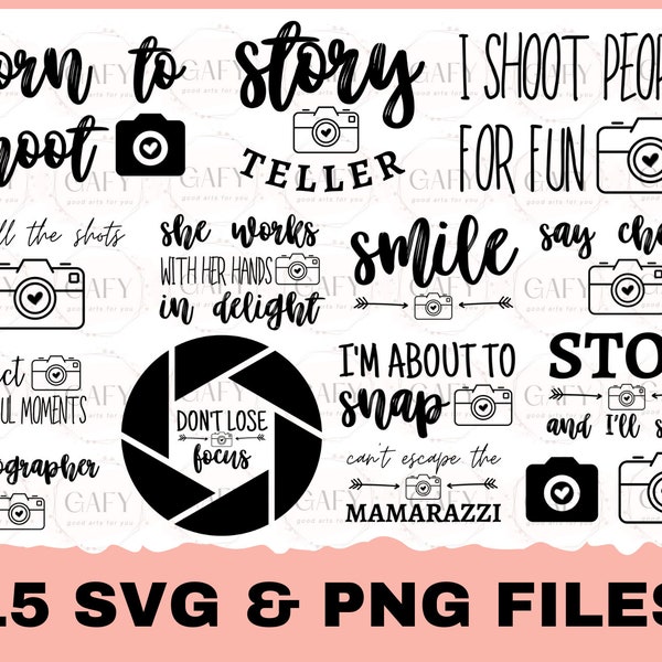 Photography SVG Bundle, Camera Cut File, Photographer Saying, Funny Shirt Quote, Hobby Design, Occupation, svg, png, Silhouette or Cricut