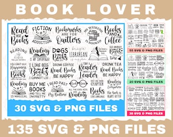 Book Lover SVG Bundle, Book SVG, Reading SVG Bundle, Book Quotes, Bookworm svg bundle, Library Svg, Png, Cut Files for Cricut, Silhouette