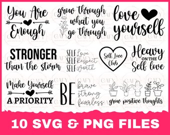 Pakiet SVG Self Love, Pakiet koszulek z motywem rozwoju osobistego, Koszulka Confidence SVG dla Cricut, Pakiet SVG Love yourself, Pobieranie cyfrowe