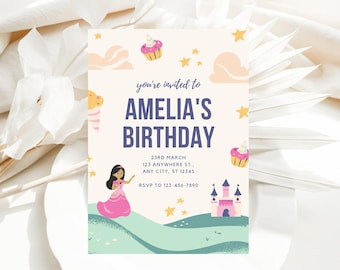 Princess Birthday Invitation Princess Invitation Princess Party Invitation Girl Princess Invitations Editable Instant Digital