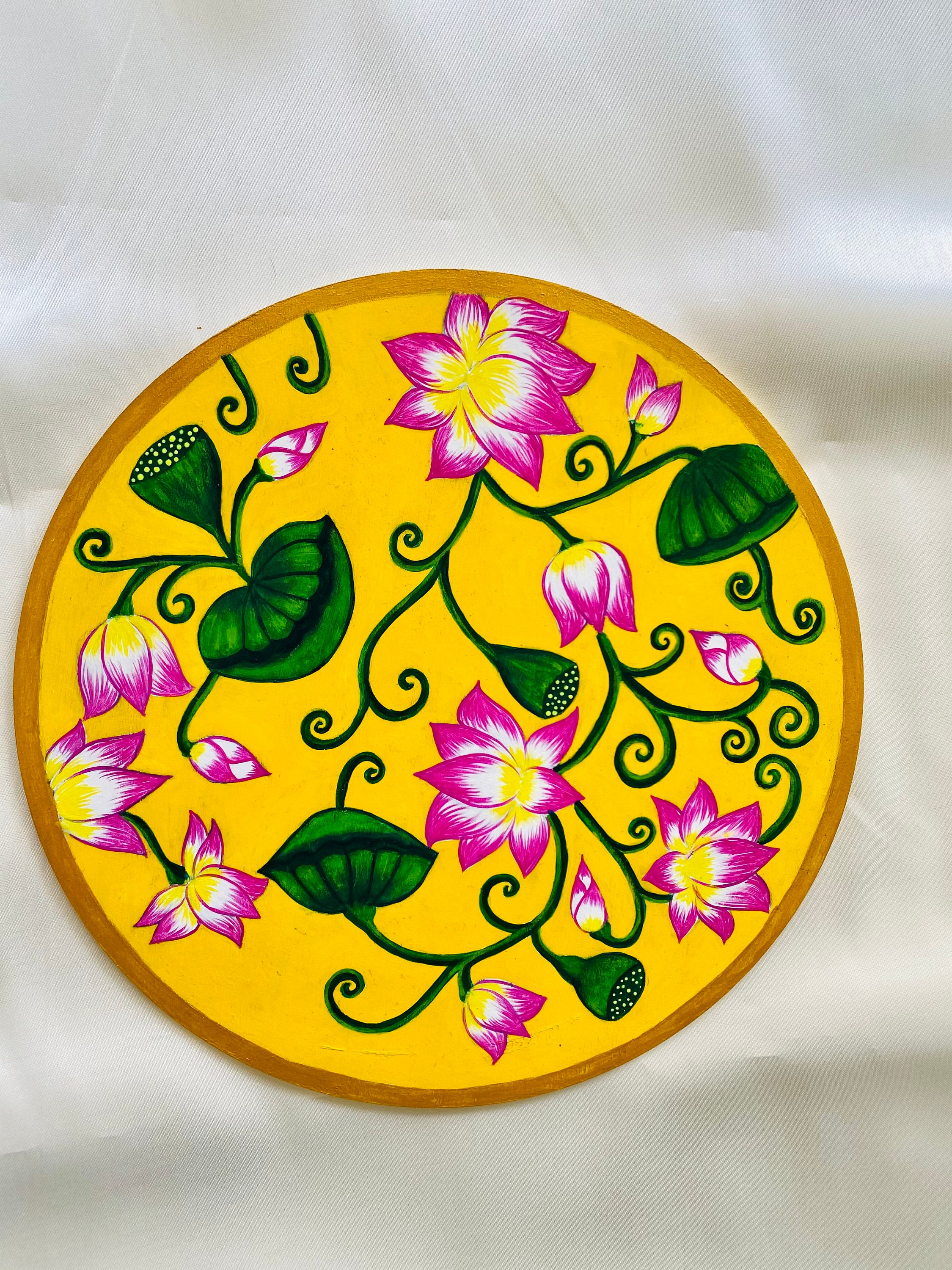 Lotus Pichwai Painting, Wall Decor, Indian Art, Wall Hanging, Wood