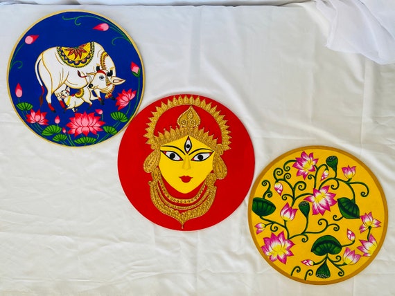 Pichwai Painting Combo Set 10 Round Wooden MDF Boards, Wall Decor, Indian  Art, Holy Cow, Goddess Durga, Lotus Painting -  Hong Kong