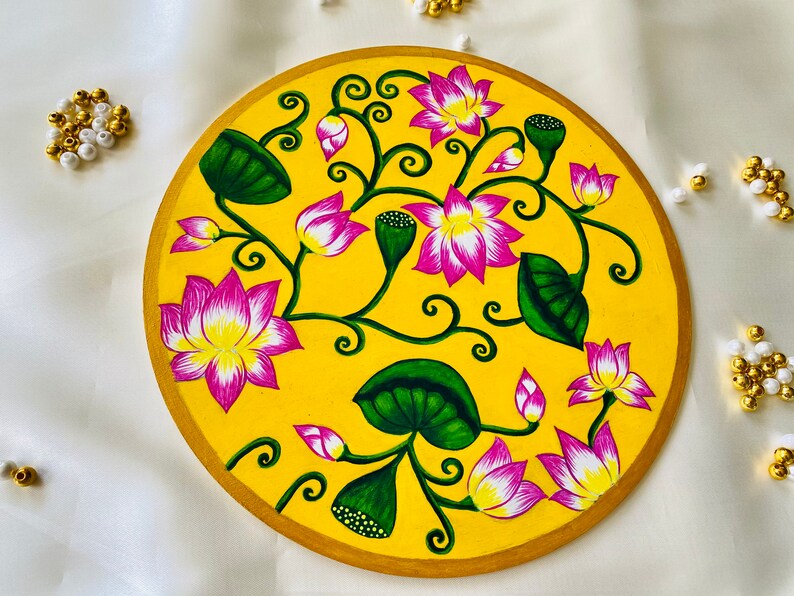 Lotus Pichwai Painting, Wall Decor, Indian Art, Wall Hanging, Wood