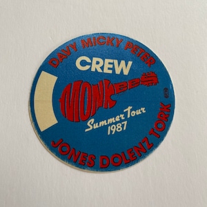 The Monkees Original Blue Circular Cloth Crew Pass Summer Tour 1987