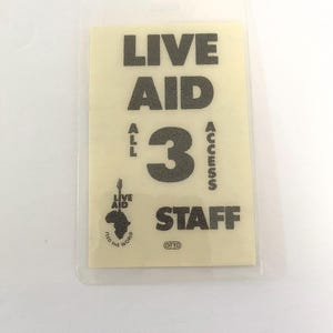 Live Aid Yellow Laminated All Access Staff Pass Test Print Sampler