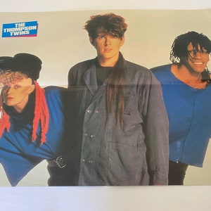 Huey Lewis & The Thompson Twins cartel original vintage de doble cara NOS 1984