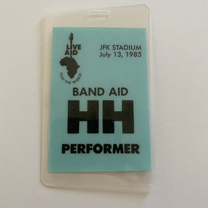 Live Aid Band Aid JFK Stadium Original Blue Laminated Performer Pass HH July 13th, 1985