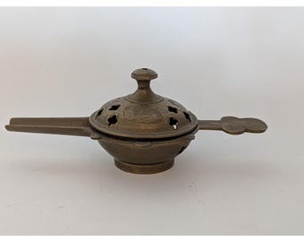 Vintage Brass Incense Burner Lid Ornate Cutouts Cone & Stick India READ