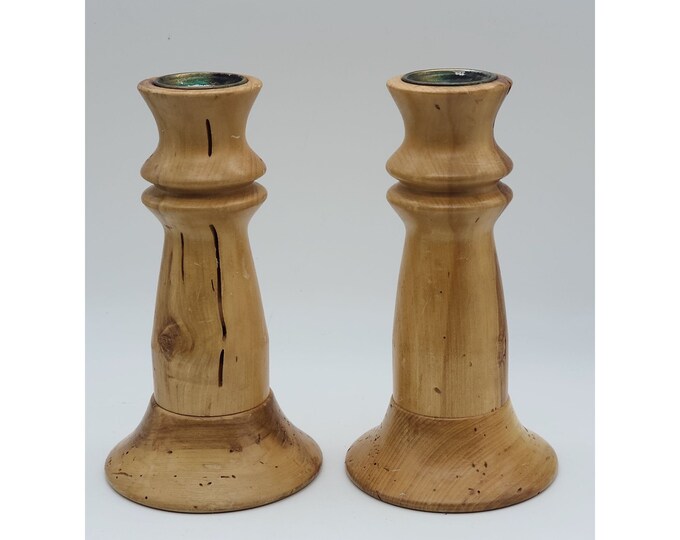 Vintage Wood Candlestick Holders Hand Turned Taper Candles Rustic 7" - Etsy