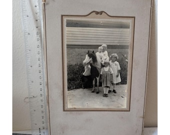 Antique Photo Kids on Pony Horse Riding 1920s Cabinet Card Milwaukee